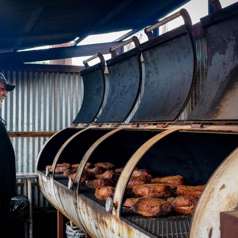 The BBQ smoker at work