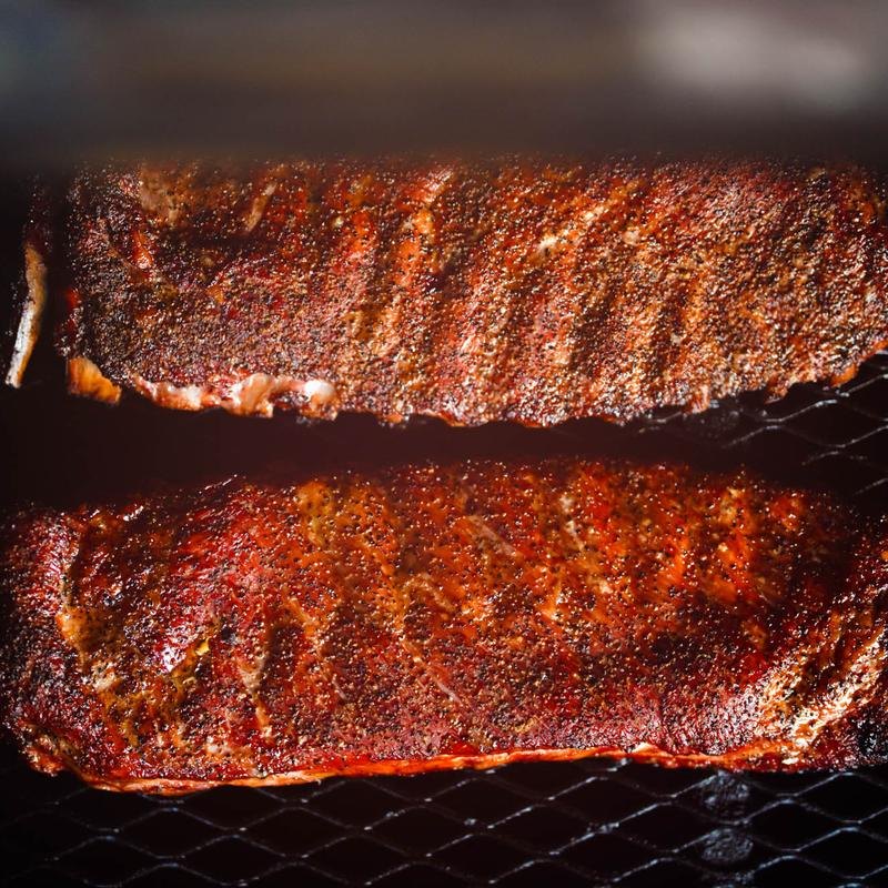 A smoked rack of ribs